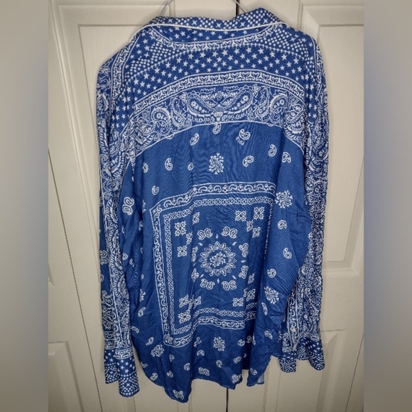 Polo Ralph Lauren Women's Paisley Loose Fit Light Shirt Top Size Large L Blue - Picture 2 of 4